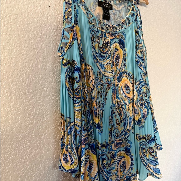 Midnight Velvet Teal Paisley Cold-Shoulder Pleated Blouse - Picture 13 of 16